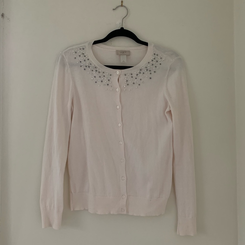 LOFT Jewel Collar White Button Up Sweater